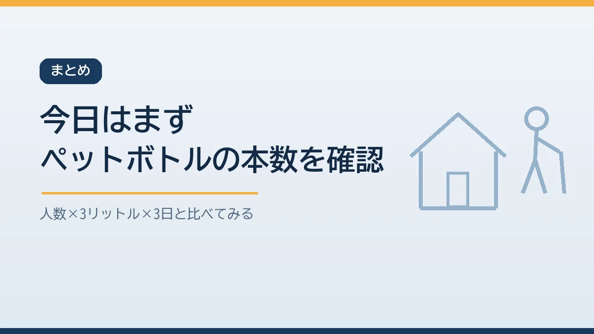 今日はまずペットボトルの本数を確認することから始めると伝えるまとめのバナー画像