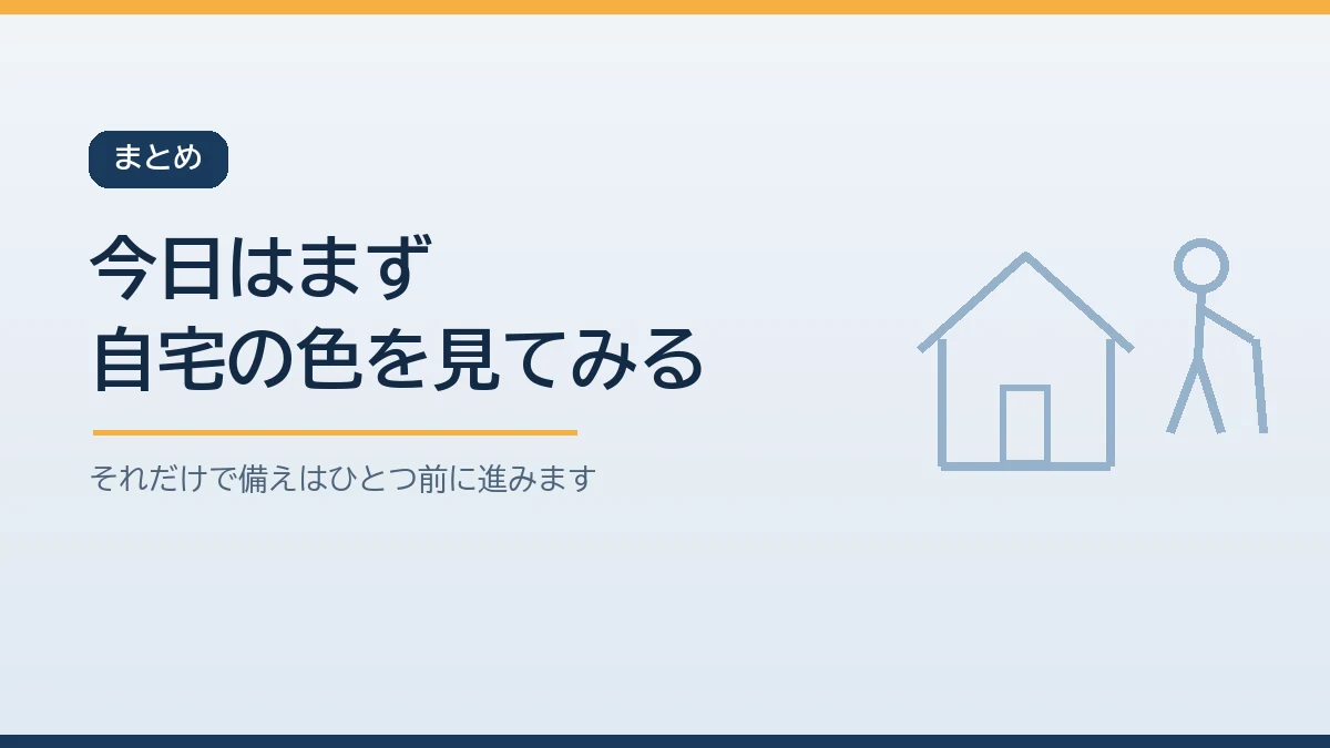 今日はまずハザードマップで自宅の洪水の色を確認することから始めると伝えるまとめのバナー画像