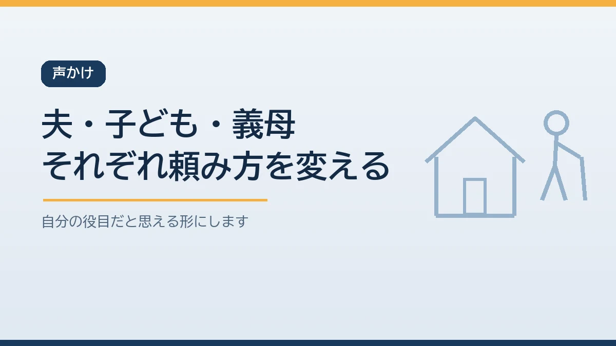夫と子どもと義母それぞれに合わせた防災の声かけの方法を示すバナー画像