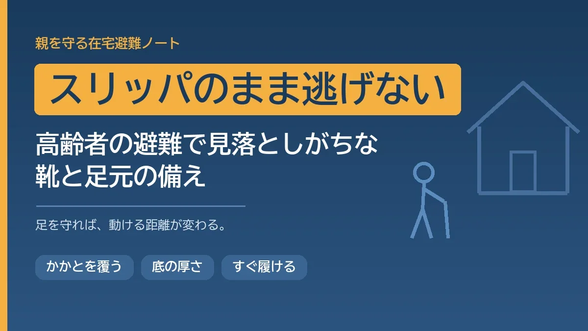 高齢者の避難で見落としがちな靴と足元の備えを解説する記事のアイキャッチ画像