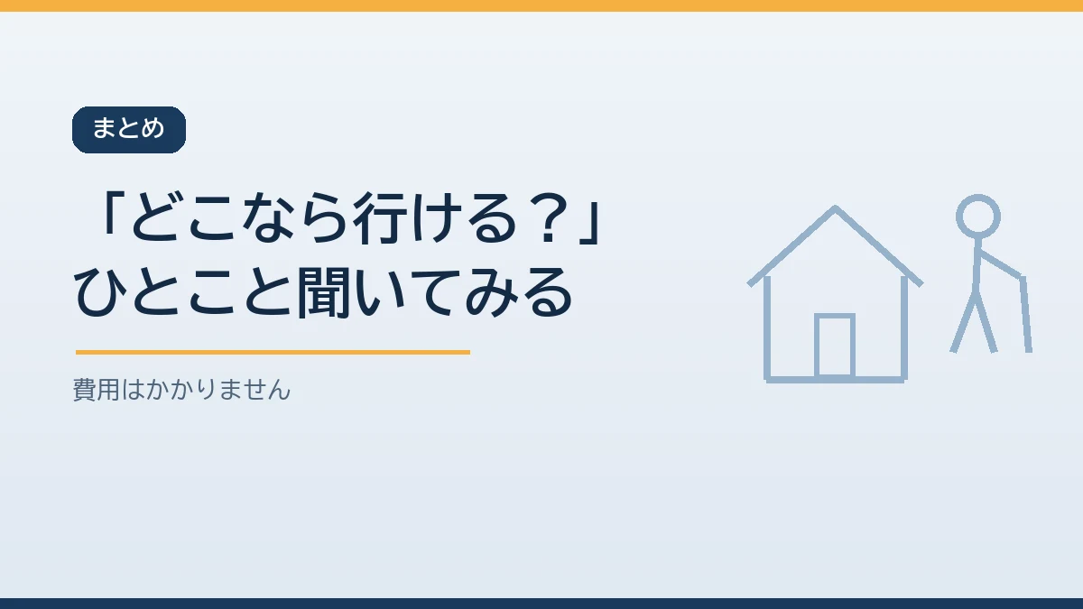 今日は親にもしものときどこなら行ってもいいかをひとこと聞くことから始めると伝えるまとめのバナー画像