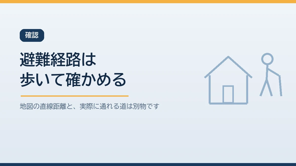 車いすの避難経路は実際に歩いて確認する必要があることを示すバナー画像