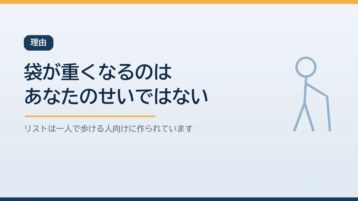 高齢者の持ち出し袋が重くなる理由を示すバナー画像
