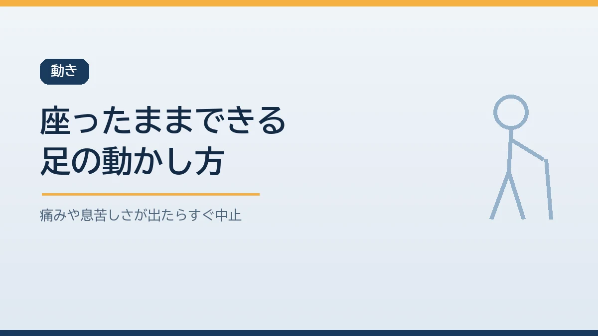 高齢者が椅子に座ったままできる足首やかかとや膝の動かし方と痛みが出たら中止することを示すバナー画像
