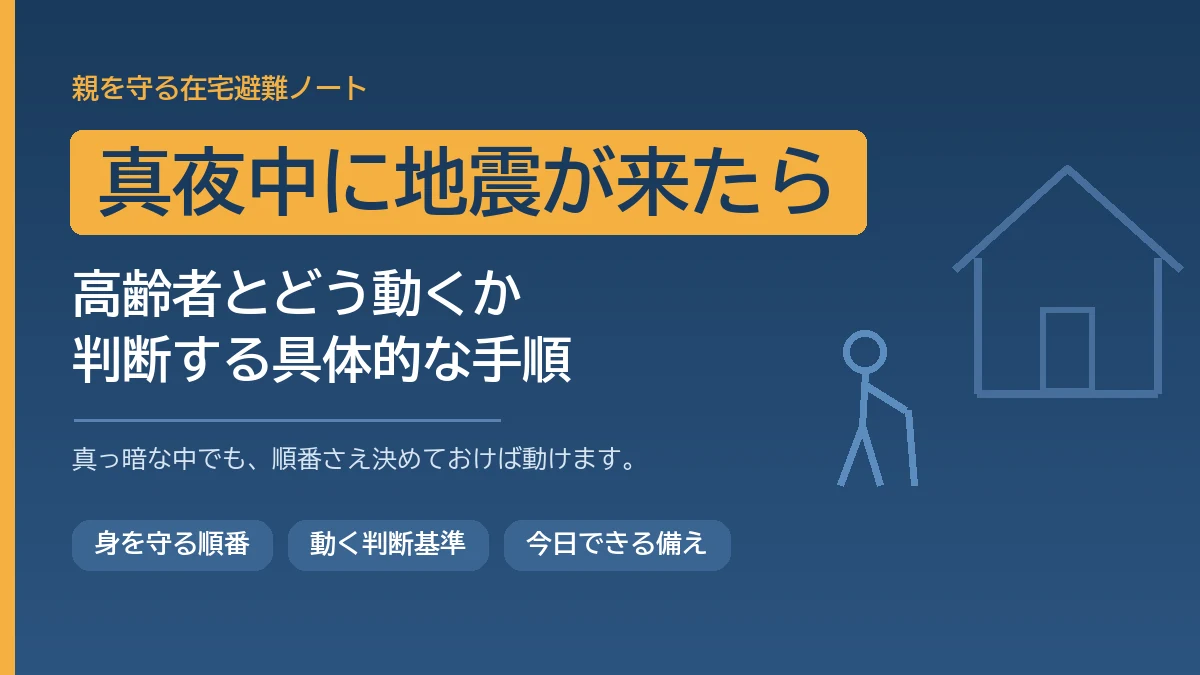 真夜中に地震が来たとき高齢者とどう動くか判断する手順を解説する記事のアイキャッチ画像